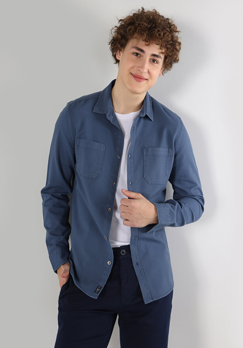 Imagine a Camasa Cu Maneca Lunga De Barbati Albastru Slim Fit  Cl1062887