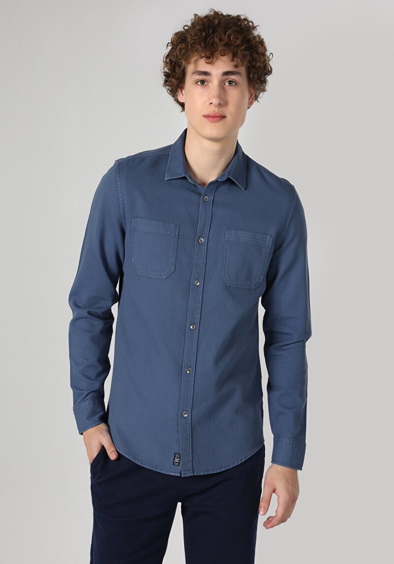 Afișați detalii pentru Camasa Cu Maneca Lunga De Barbati Albastru Slim Fit  Cl1062887