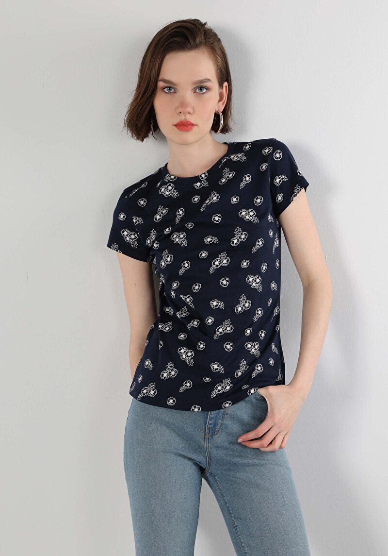 Imagine a Tricou Cu Maneca Scurta De Dama Albastru Marin Regular Fit  Cl1063446