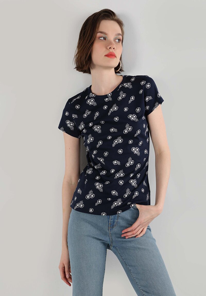 Imagine a Tricou Cu Maneca Scurta De Dama Albastru Marin Regular Fit Cl1063446