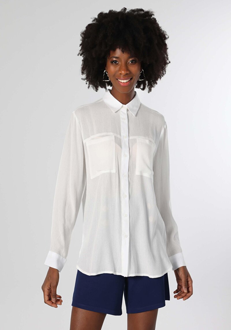 Afișați detalii pentru Regular Fit Cămașă Decolteu Drept Cămașă Albă Cu Mânecă Lungă Pentru Femei