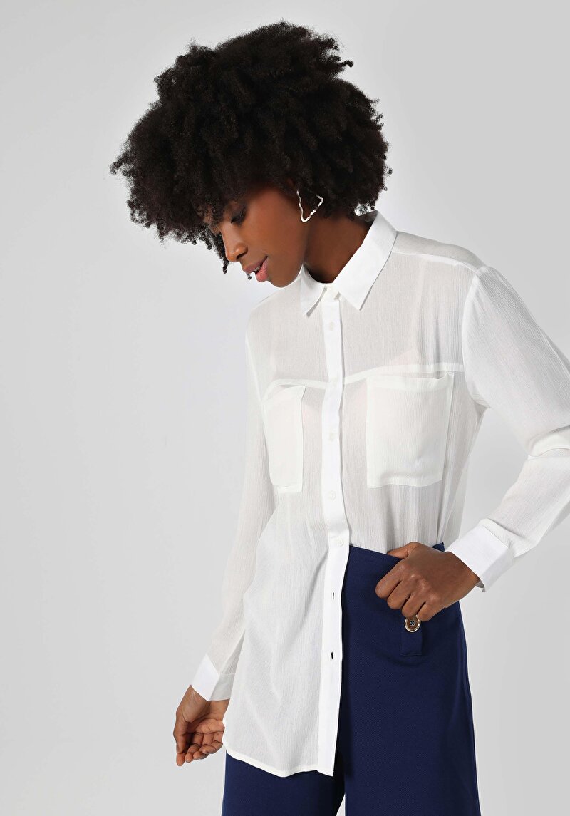 Afișați detalii pentru Regular Fit Cămașă Decolteu Drept Cămașă Albă Cu Mânecă Lungă Pentru Femei