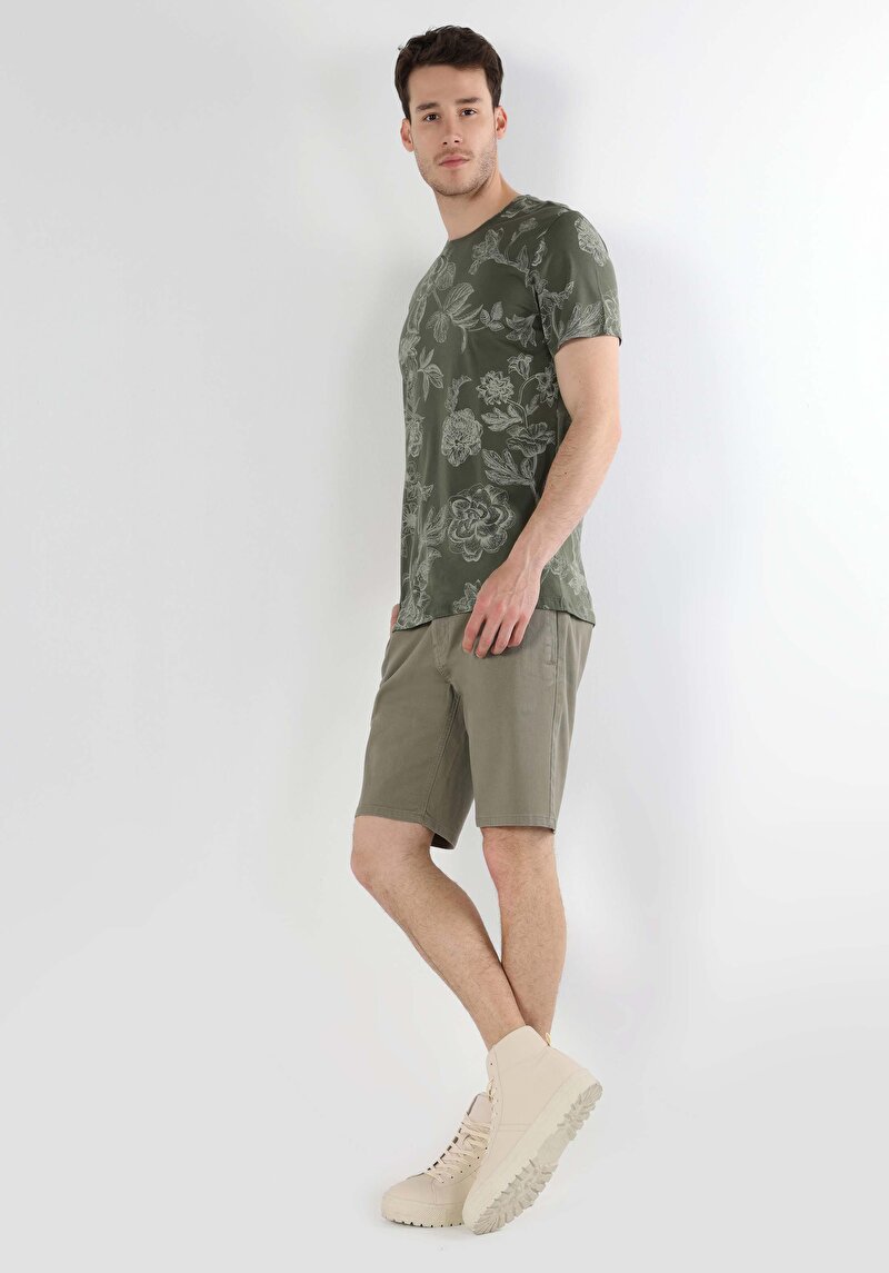 Imagine a Regular Fit Round Neck Printed Tricou Cu Mânecă Scurtă Verde Pentru Bărbați