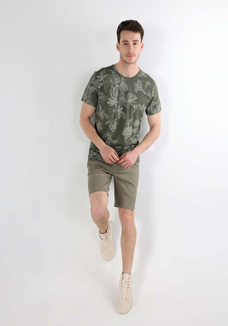 Afișați detalii pentru Regular Fit Round Neck Printed Tricou Cu Mânecă Scurtă Verde Pentru Bărbați