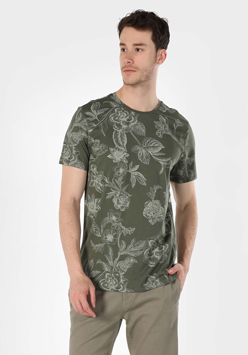 Afișați detalii pentru Regular Fit Round Neck Printed Tricou Cu Mânecă Scurtă Verde Pentru Bărbați