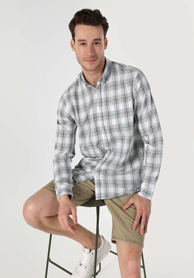 Imagine a Camasa Cu Maneca Lunga De Barbati Verde Regular Fit Cl1062856