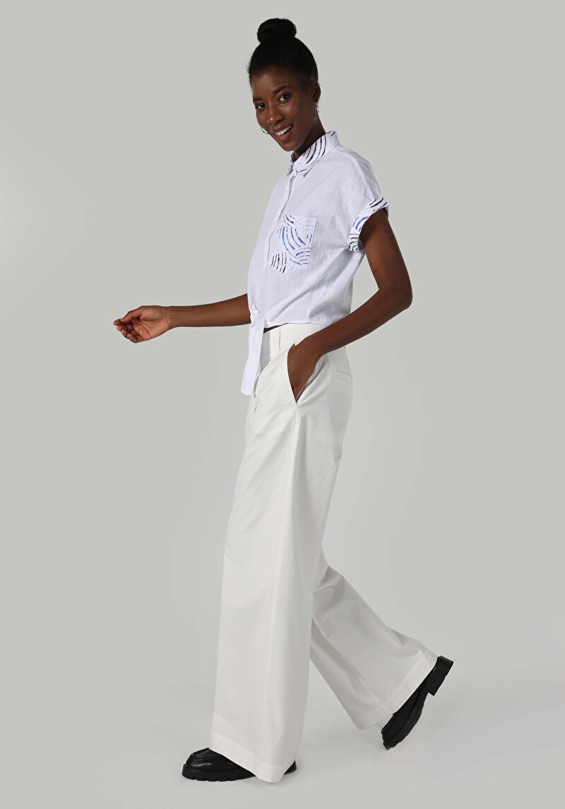 Imagine a Regular Fit Talie Talie Pantaloni Largi Pantaloni Albi Pentru Femei