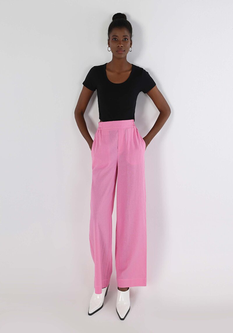 Imagine a Regular Fit Talie Ascendentă Picior Larg Pantaloni Roz Pentru Femei