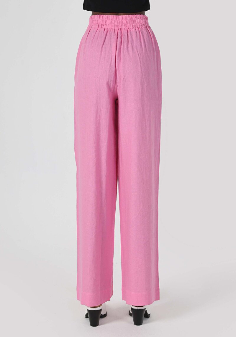 Imagine a Regular Fit Talie Ascendentă Picior Larg Pantaloni Roz Pentru Femei