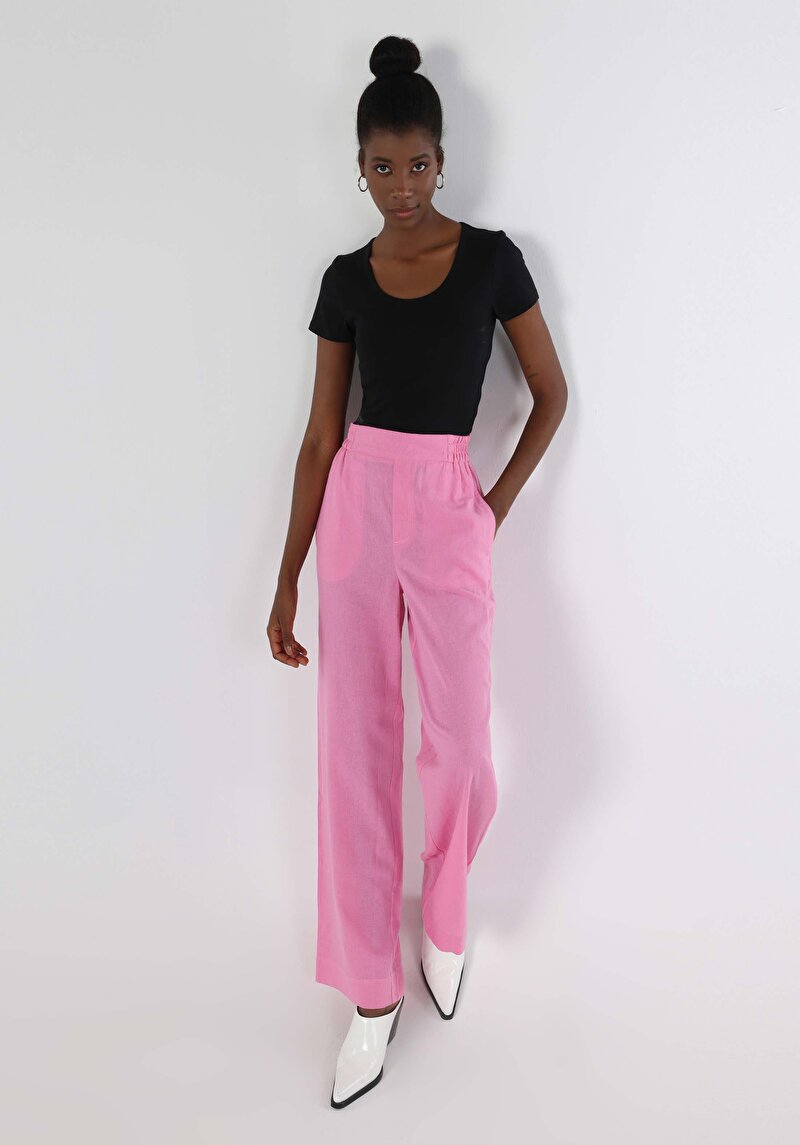 Imagine a Regular Fit Talie Ascendentă Picior Larg Pantaloni Roz Pentru Femei