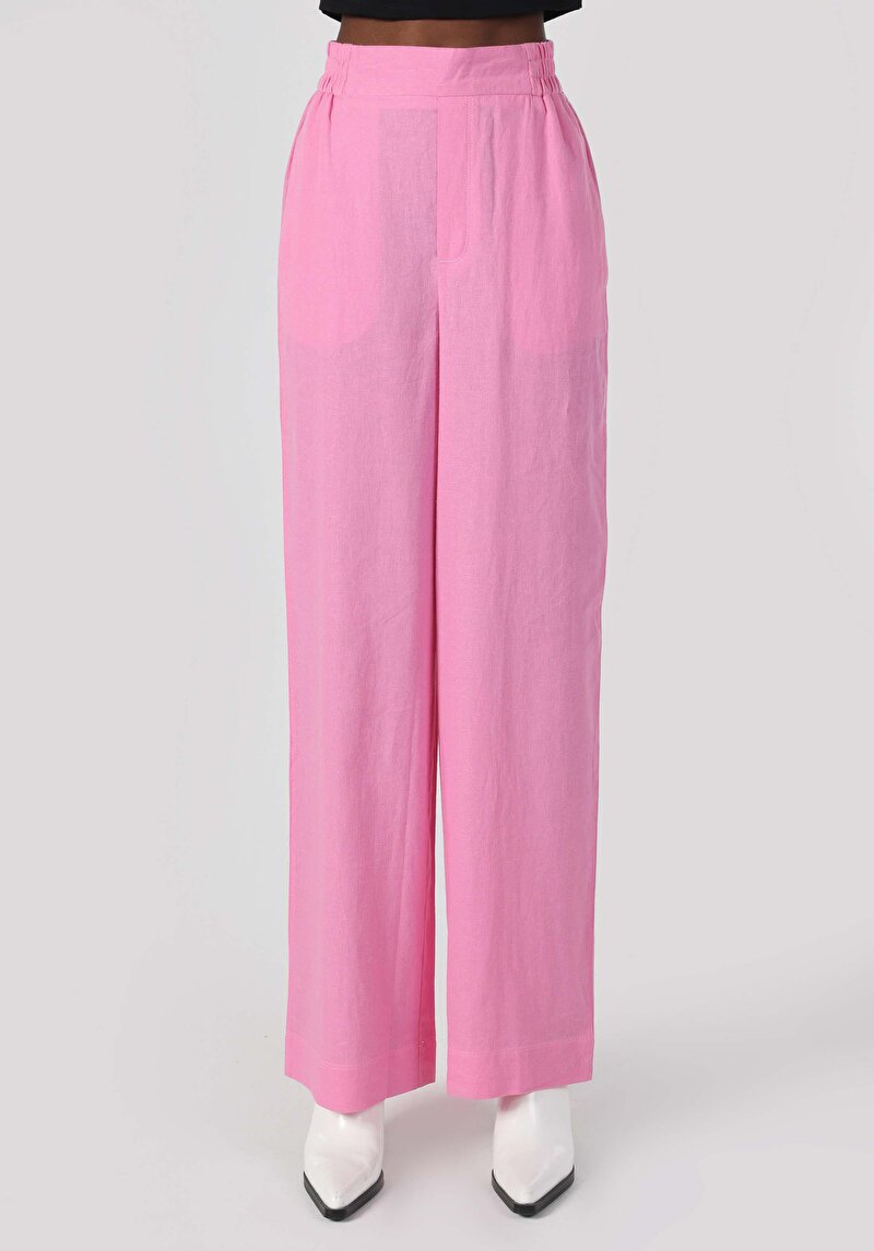 Imagine a Regular Fit Talie Ascendentă Picior Larg Pantaloni Roz Pentru Femei