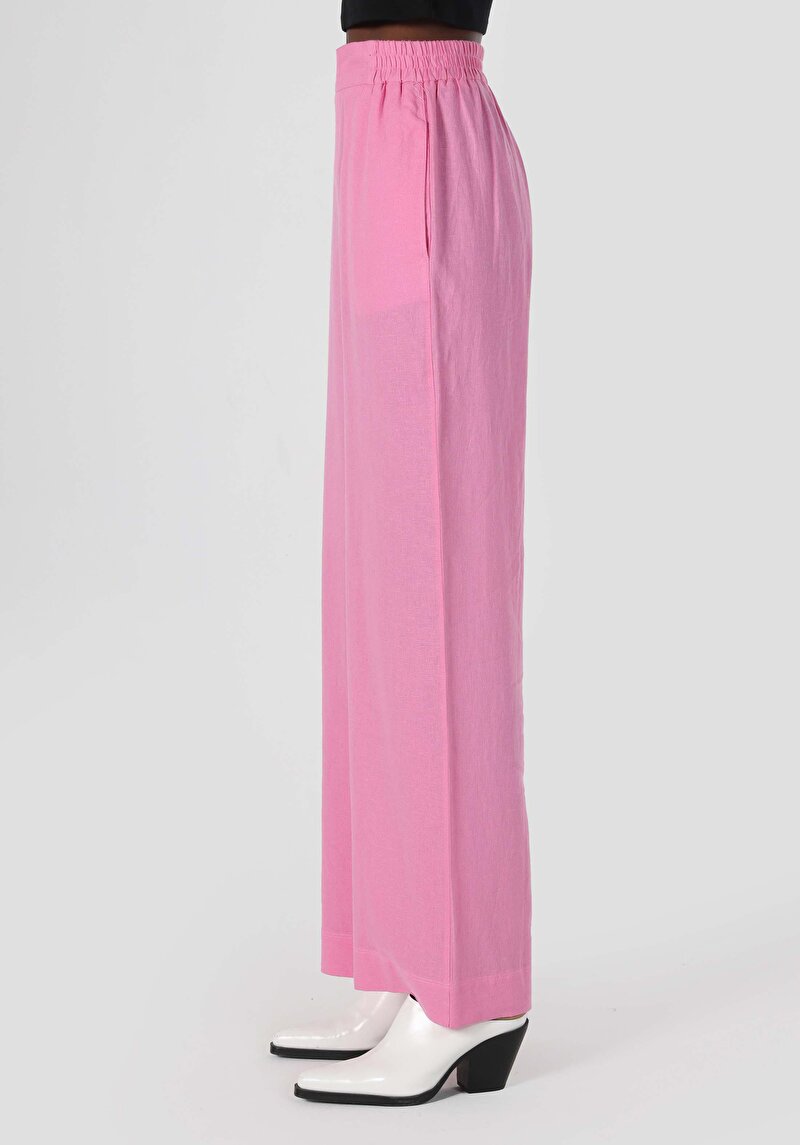 Afișați detalii pentru Regular Fit Talie Ascendentă Picior Larg Pantaloni Roz Pentru Femei