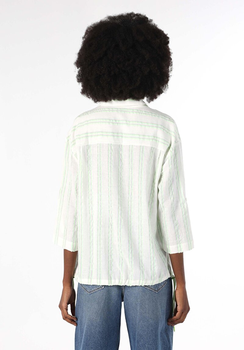 Afișați detalii pentru Regular Fit Cămașă Cu Dungi Cămașă Verde Roll-Up Pentru Femei