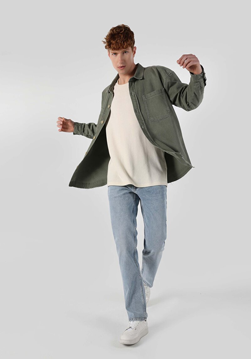 Imagine a Camasa Cu Maneca Lunga De Barbati Albastru Oversize Fit Cl1064109