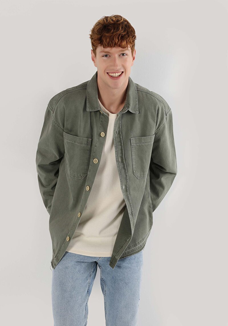 Imagine a Camasa Cu Maneca Lunga De Barbati Albastru Oversize Fit Cl1064109