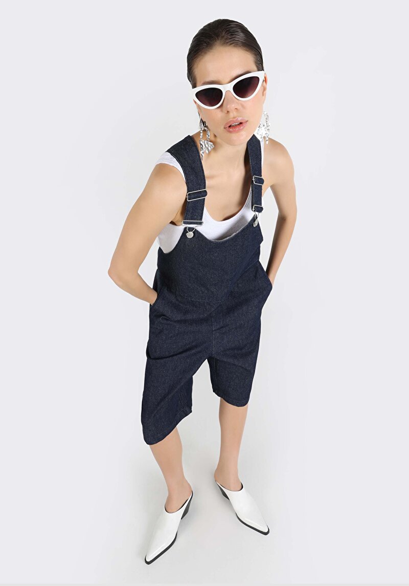 Imagine a Regular Fit Talie Înaltă Drept Pantaloni Scurți De Jean Indigo Pentru Femei