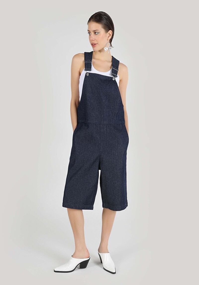 Imagine a Regular Fit Talie Înaltă Drept Pantaloni Scurți De Jean Indigo Pentru Femei