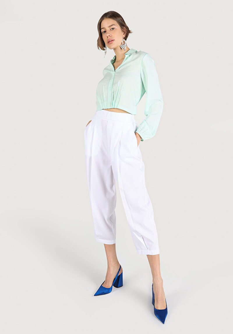 Imagine a Regular Fit Talie Talie Pantaloni Largi Pantaloni Albi Pentru Femei