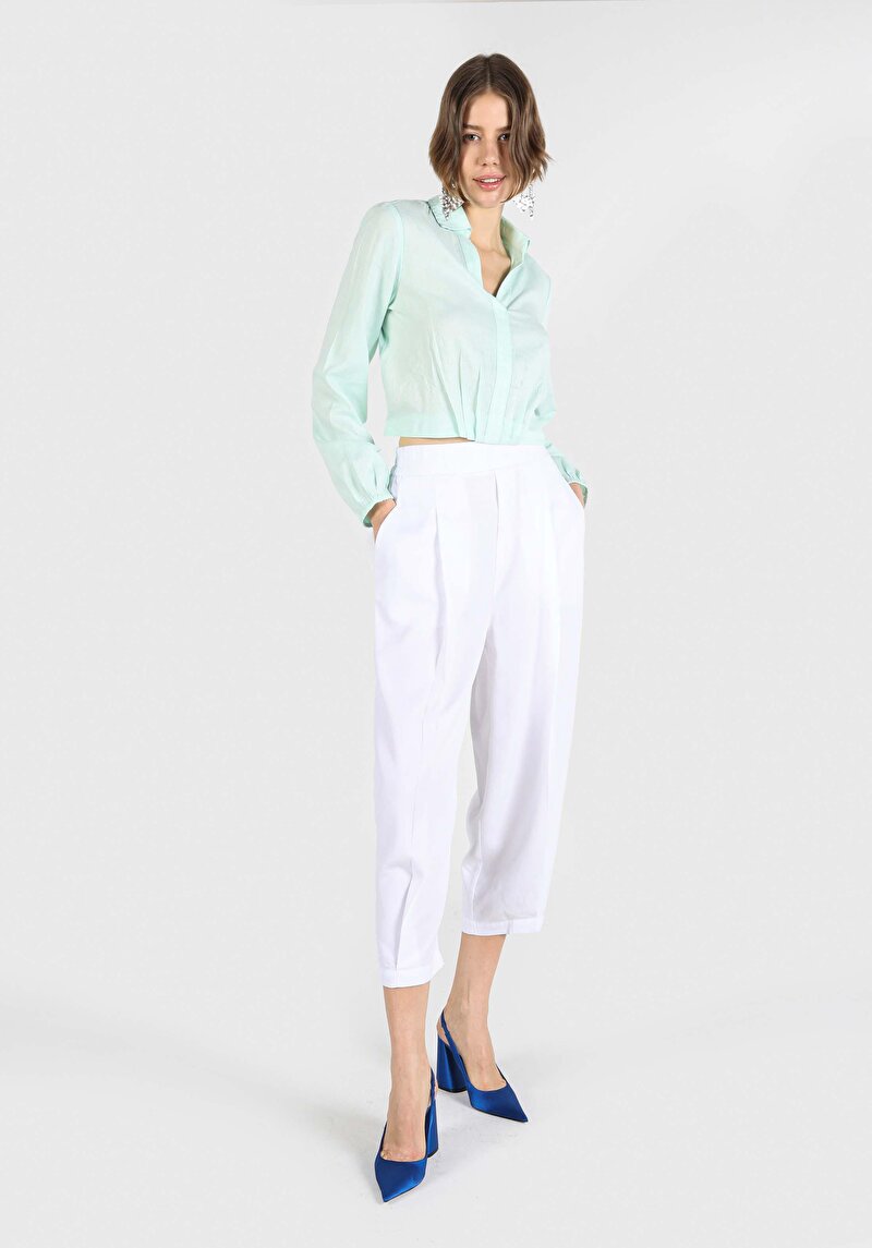 Imagine a Regular Fit Talie Talie Pantaloni Largi Pantaloni Albi Pentru Femei