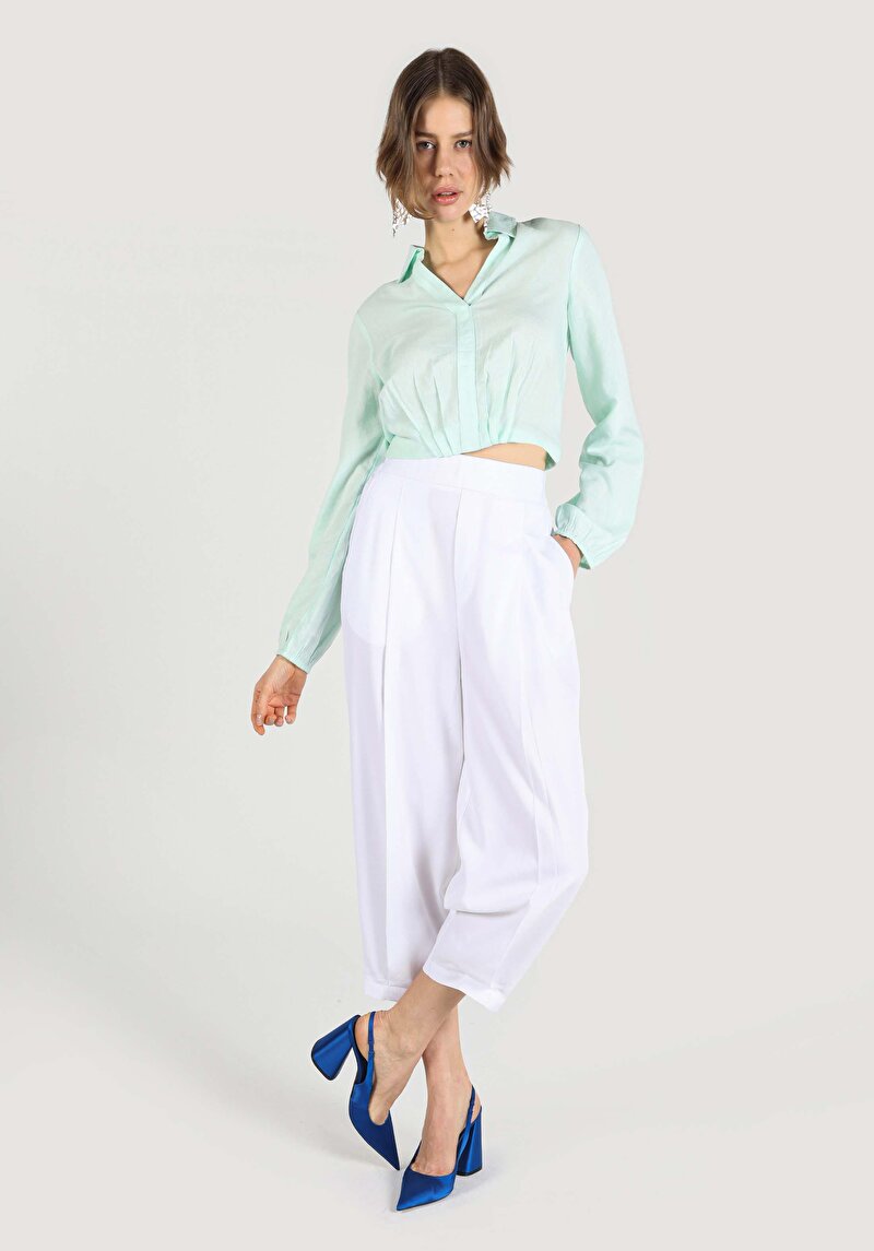 Afișați detalii pentru Regular Fit Talie Talie Pantaloni Largi Pantaloni Albi Pentru Femei