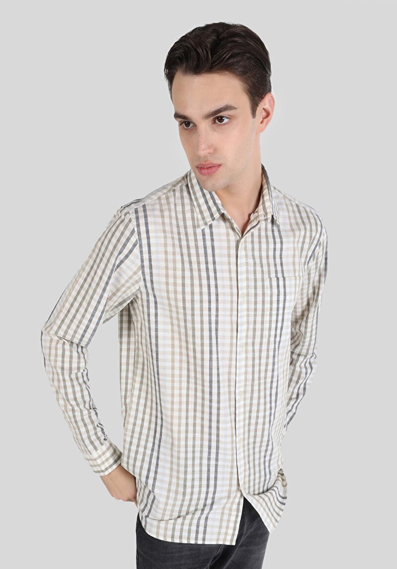 Imagine a Camasa Cu Maneca Lunga De Barbati Kaki Regular Fit Cl1064197