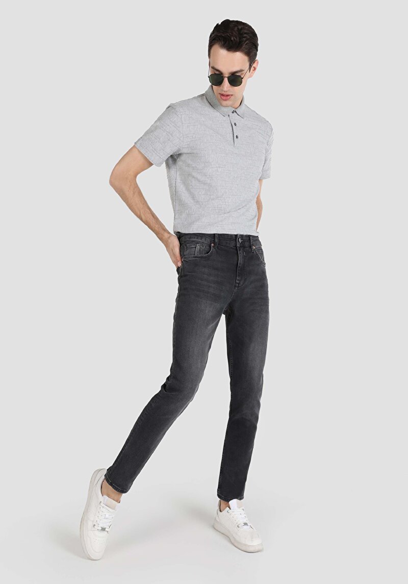 Imagine a Skinny Fit Talie Talie Picior Îngust Blugi Negri Pentru Bărbați