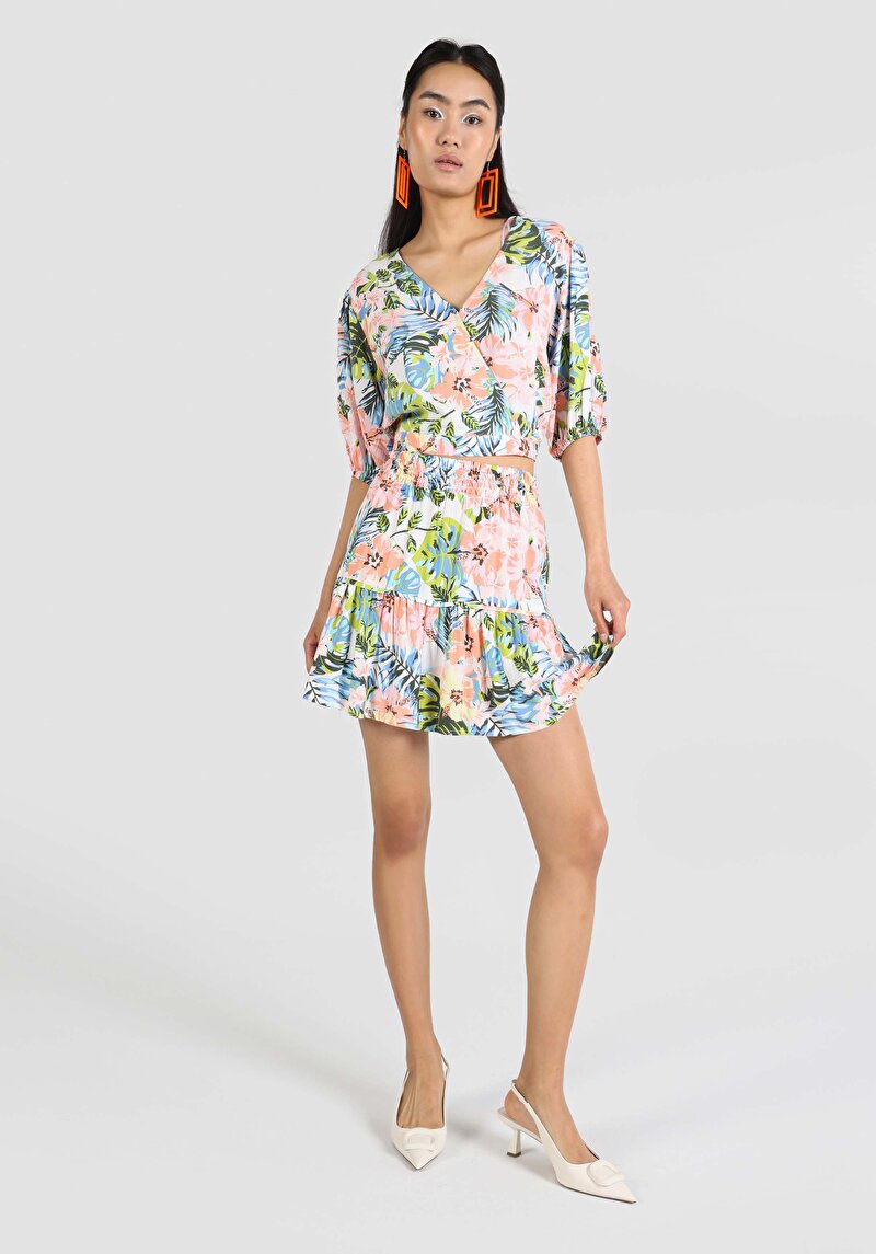 Imagine a Mini Fustă Cu Nasturi Plati Fustă Multicoloră Pentru Femei