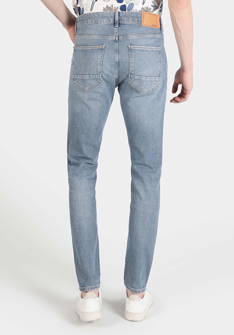 Imagine a Slim Fit Talie Joasă Picior Îngust Blugi İndigo Pentru Bărbați