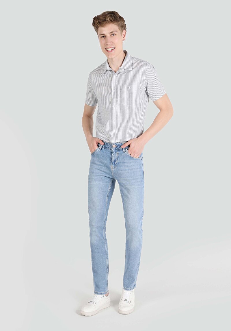 Imagine a Blugi İndigo Pentru Bărbați Cu Talie Dreaptă Cu Talie Dreaptă