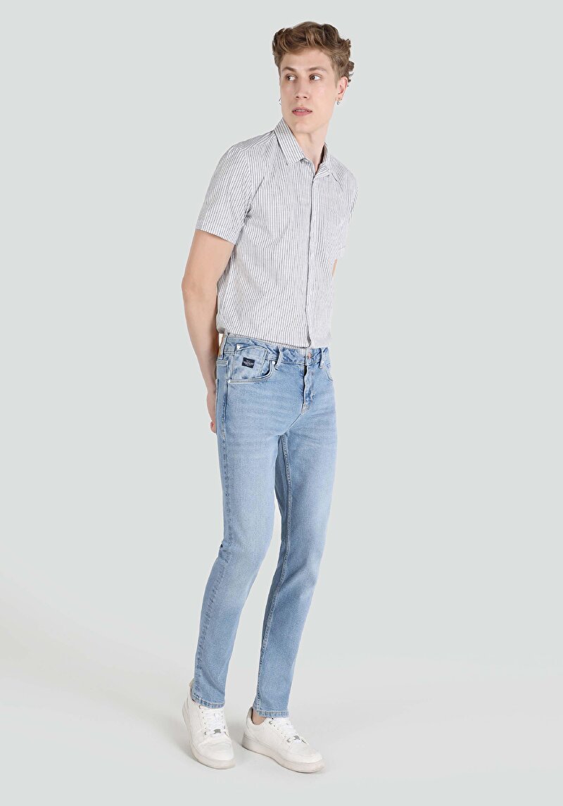 Imagine a Blugi İndigo Pentru Bărbați Cu Talie Dreaptă Cu Talie Dreaptă