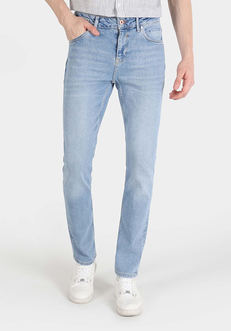 Afișați detalii pentru Blugi İndigo Pentru Bărbați Cu Talie Dreaptă Cu Talie Dreaptă