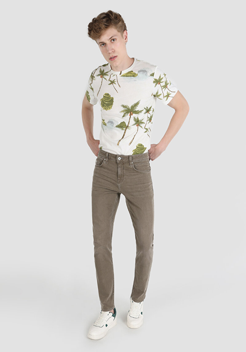 Afișați detalii pentru Blugi Kaki Pentru Bărbați Cu Talie Dreaptă Cu Talie Dreaptă