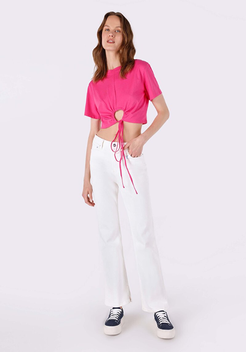 Imagine a Regular Fit Mid Waist Bootcut Blugi Albi Pentru Femei