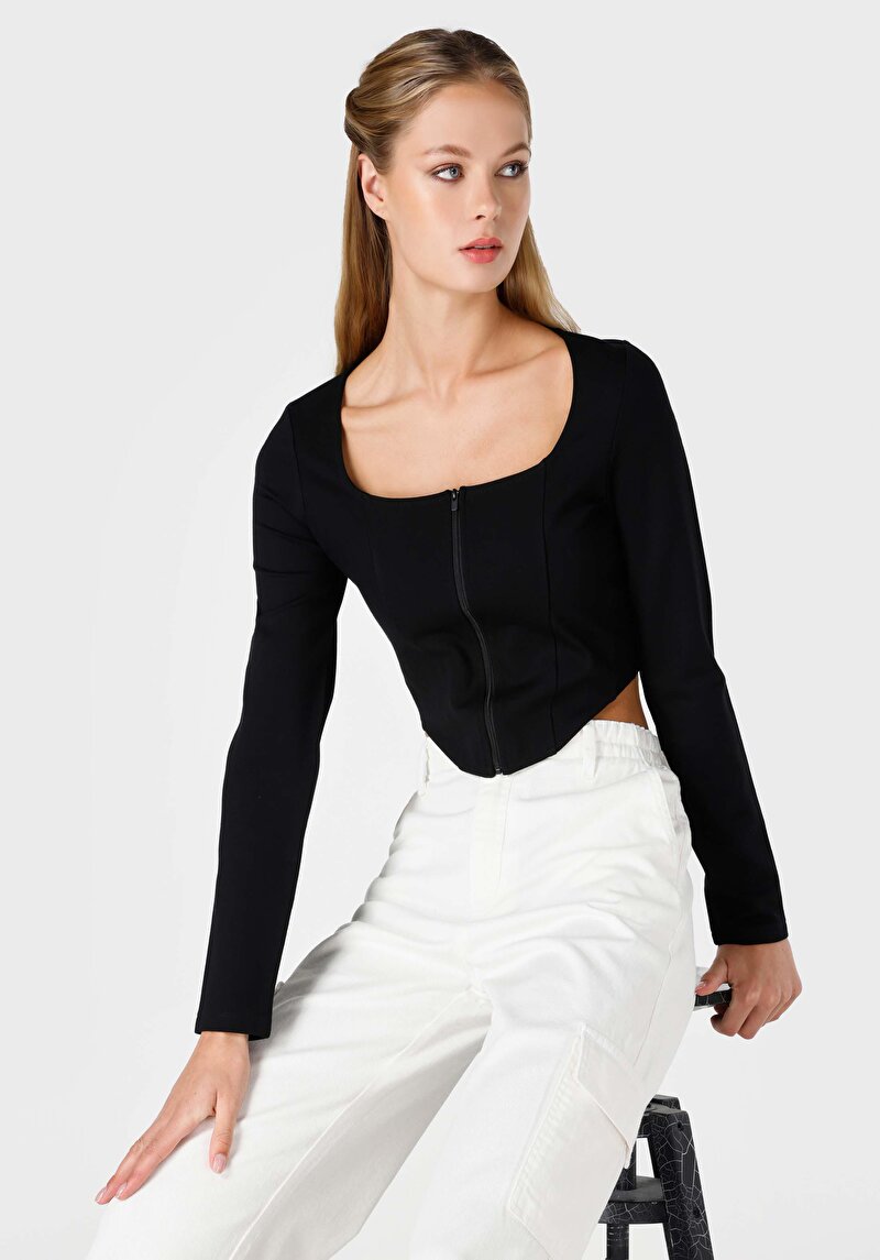 Imagine a Tricou Cu Maneca Lunga De Dama Negru Slim Fit Cl1065169