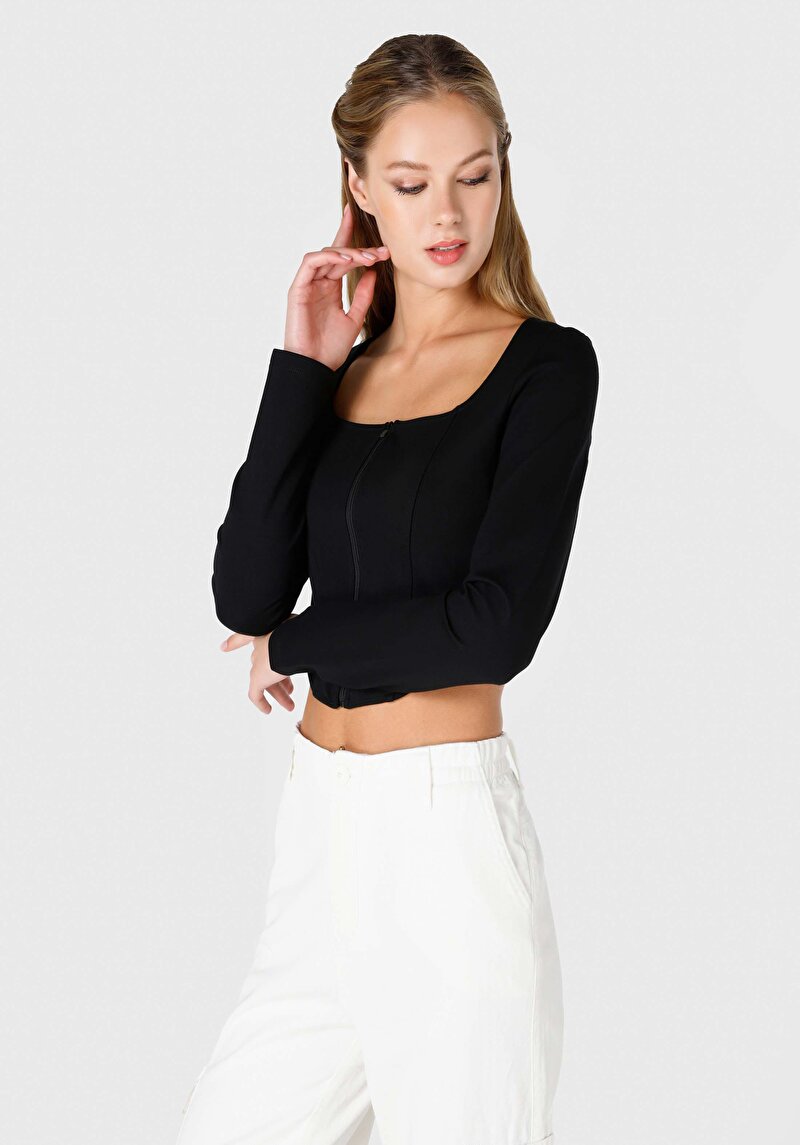 Imagine a Tricou Cu Maneca Lunga De Dama Negru Slim Fit Cl1065169