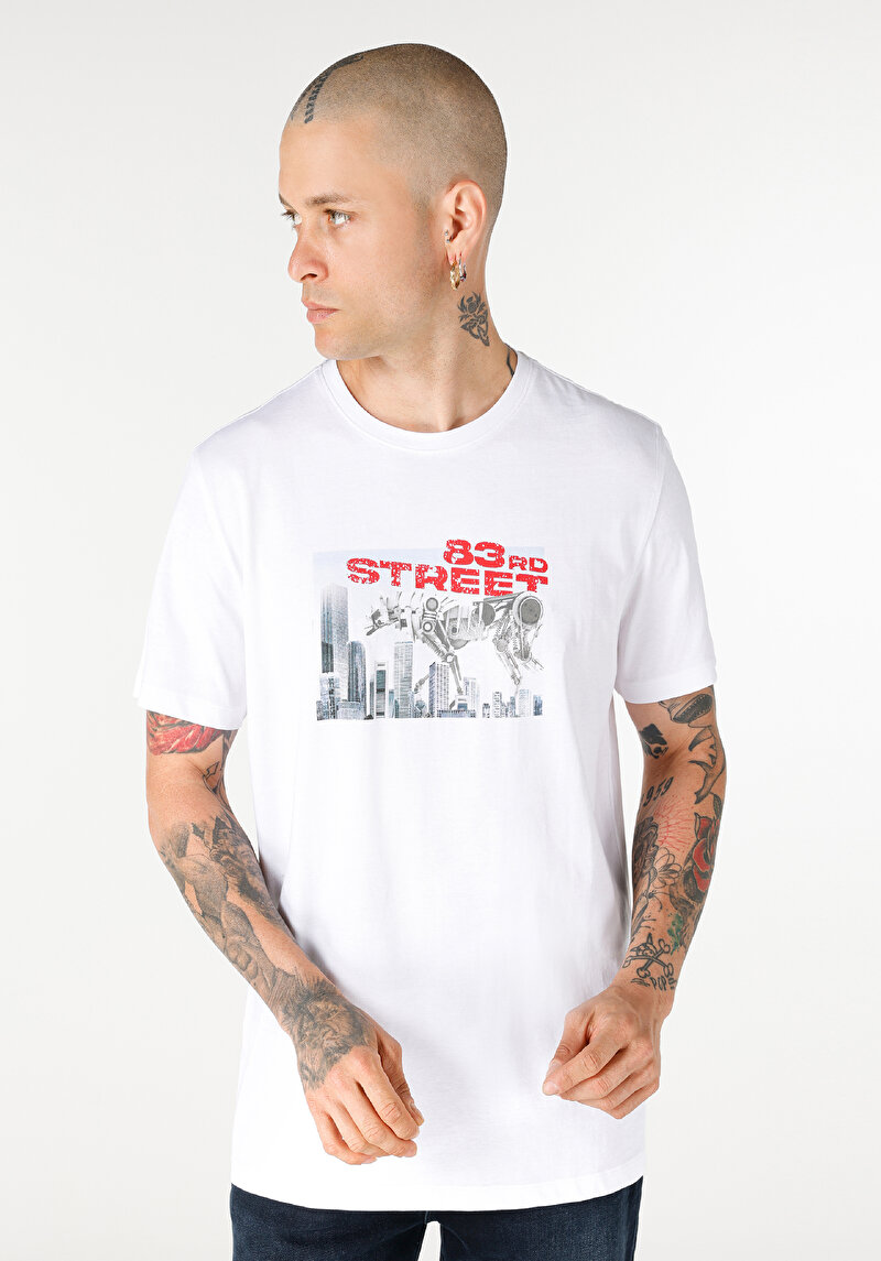 Imagine a Tricou Cu Maneca Scurta De Barbati Alb Regular Fit Cl1064687