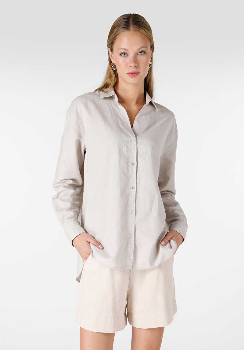 Imagine a Camasa Cu Maneca Lunga De Dama Bej Regular Fit  Cl1063415