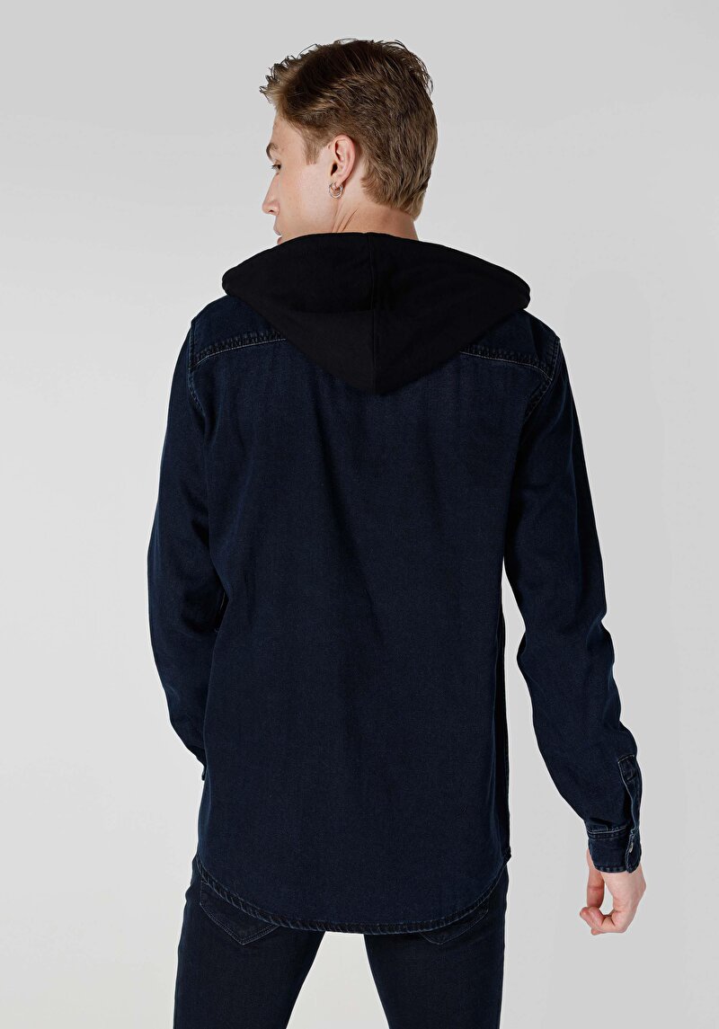 Imagine a Regular Fit Classic Collar Drept Cămașă Cu Mânecă Lungă Bleumarin Pentru Bărbați