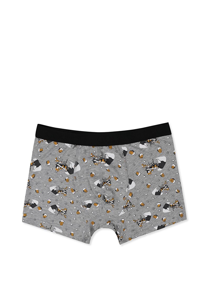 Imagine a Boxer Gri Pentru Bărbați Cu İmprimeu Modern Fit