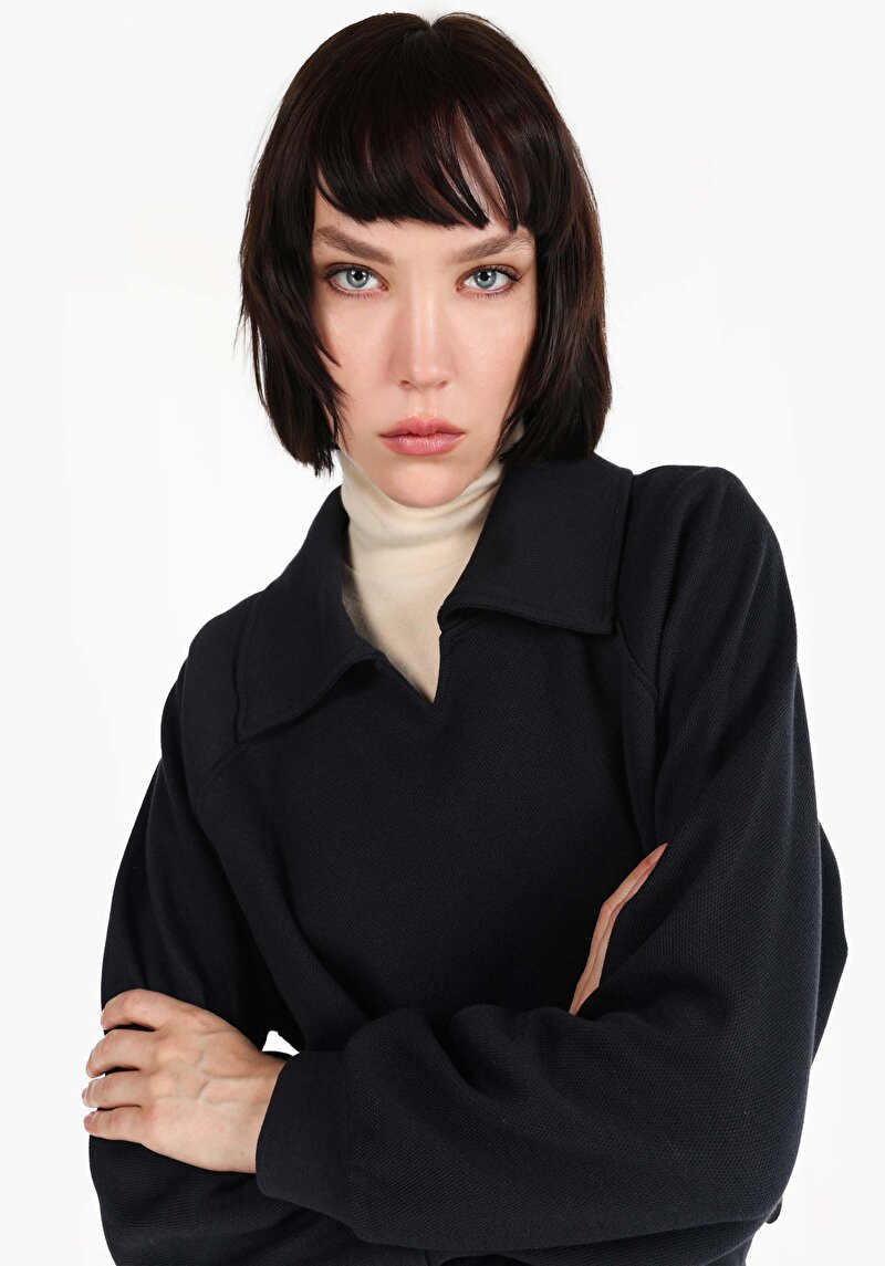 Imagine a Tricou Cu Maneca Lunga De Dama Albastru Marin Regular Fit Cl1065634