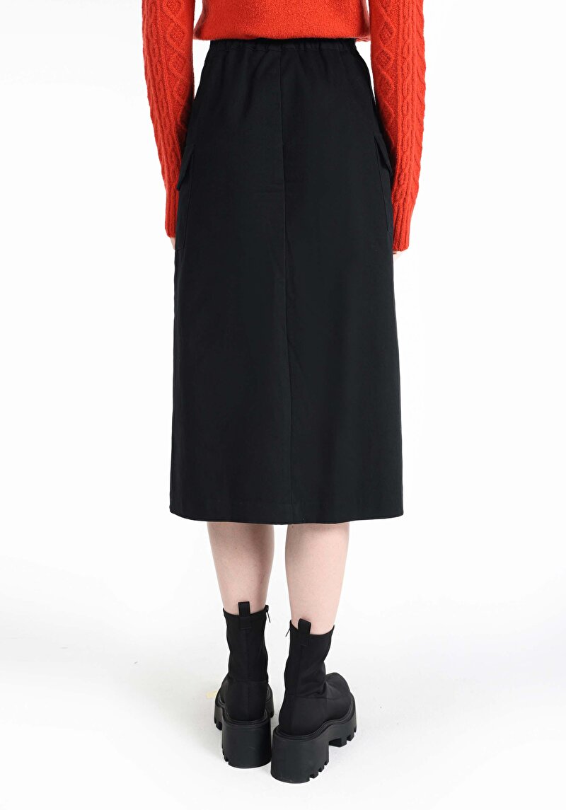 Afișați detalii pentru Fusta Midi Flat Button Fusta Neagră Pentru Femei