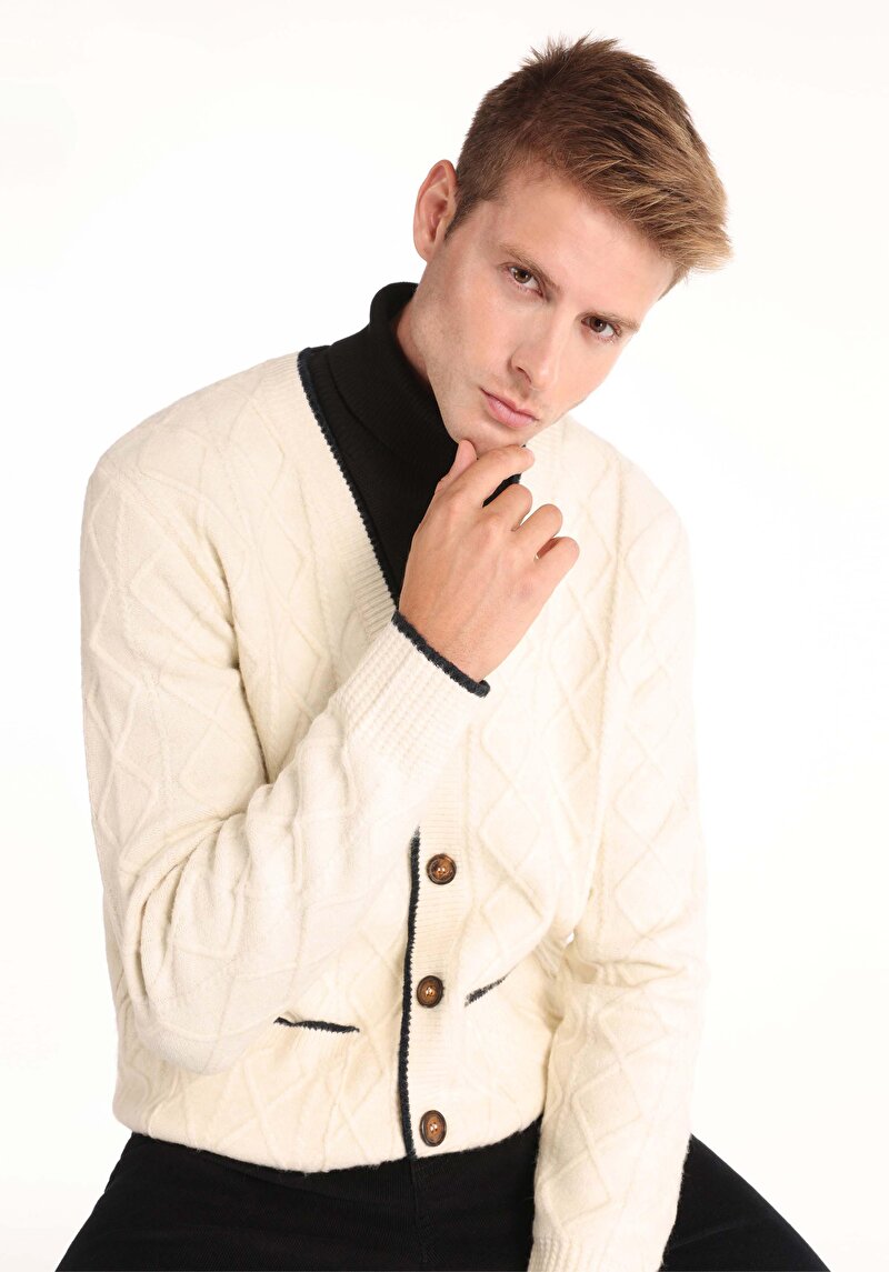 Afișați detalii pentru Cardigan De Barbati Alb Regular Fit  Cl1066297