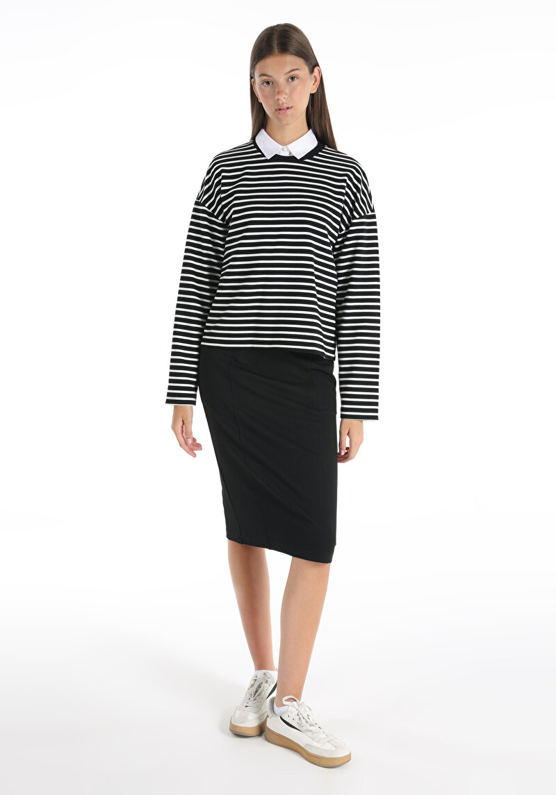 Afișați detalii pentru Tricou Cu Maneca Lunga De Dama Negru Regular Fit  Cl1065089