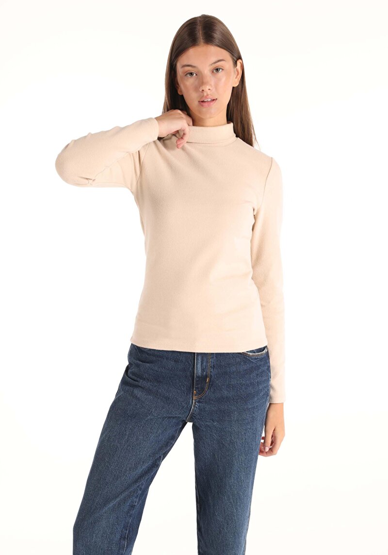 Imagine a Tricou Cu Maneca Lunga De Dama Bej Slim Fit  Cl1065697