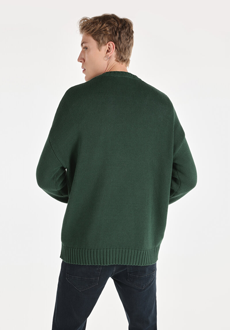 Afișați detalii pentru Pulover Verde Pentru Bărbați Comfort Fit Round Neck Jacquard