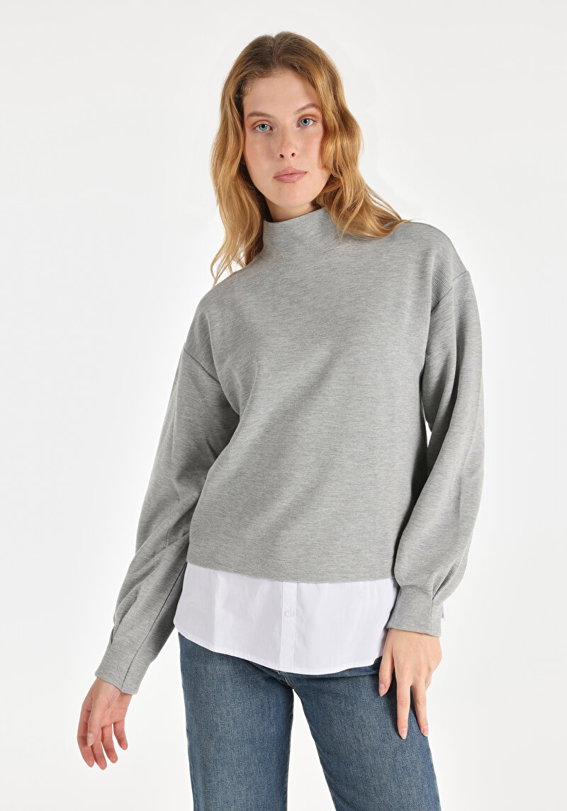 Imagine a Tricou Cu Maneca Lunga De Dama Gri Regular Fit  Cl1065095