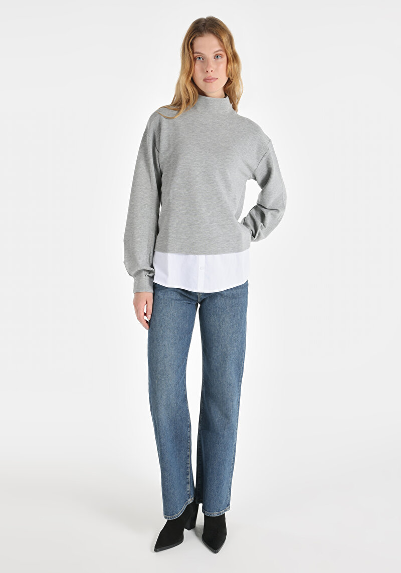 Imagine a Tricou Cu Maneca Lunga De Dama Gri Regular Fit Cl1065095