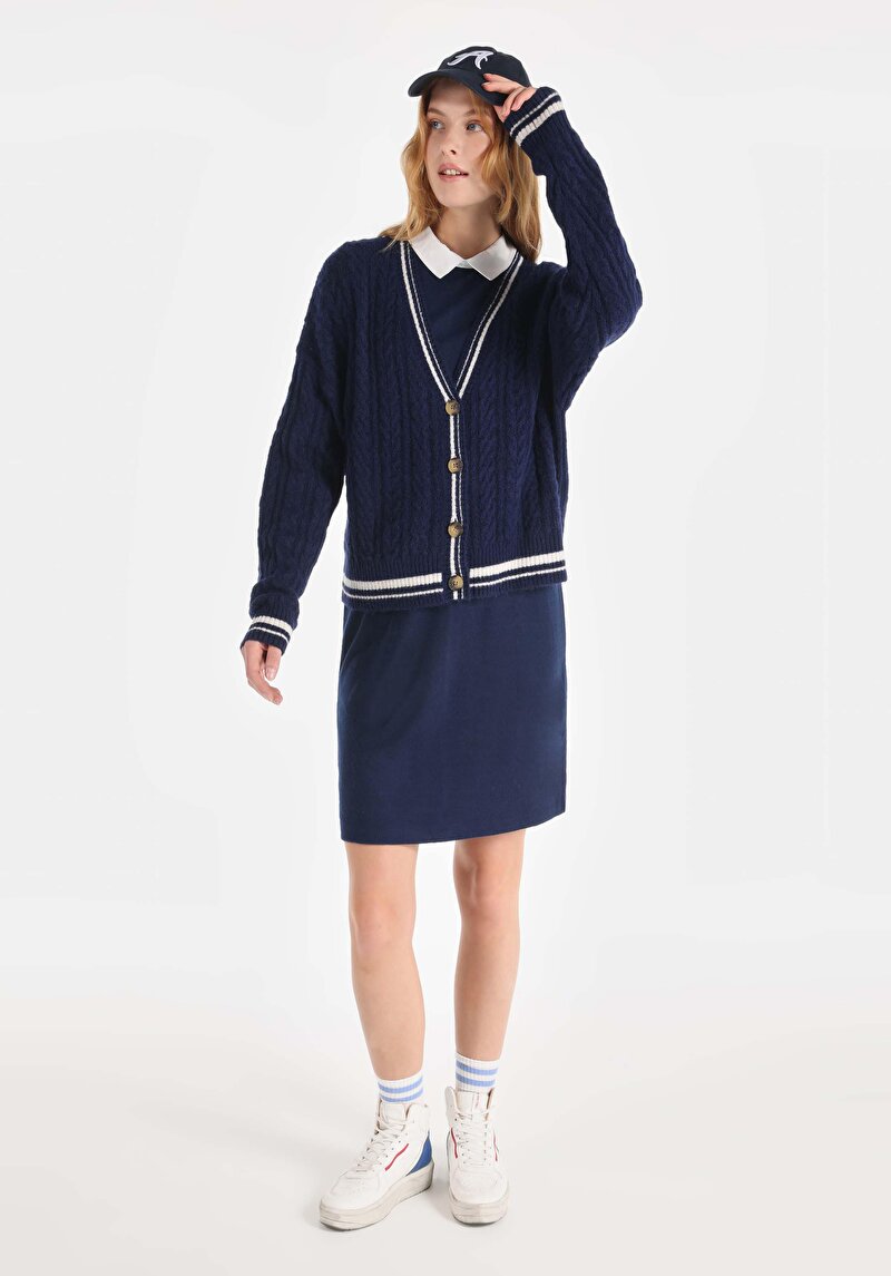 Imagine a Regular Fit Drept Rochie Cu Mânecă Lungă Bleumarin Pentru Femei