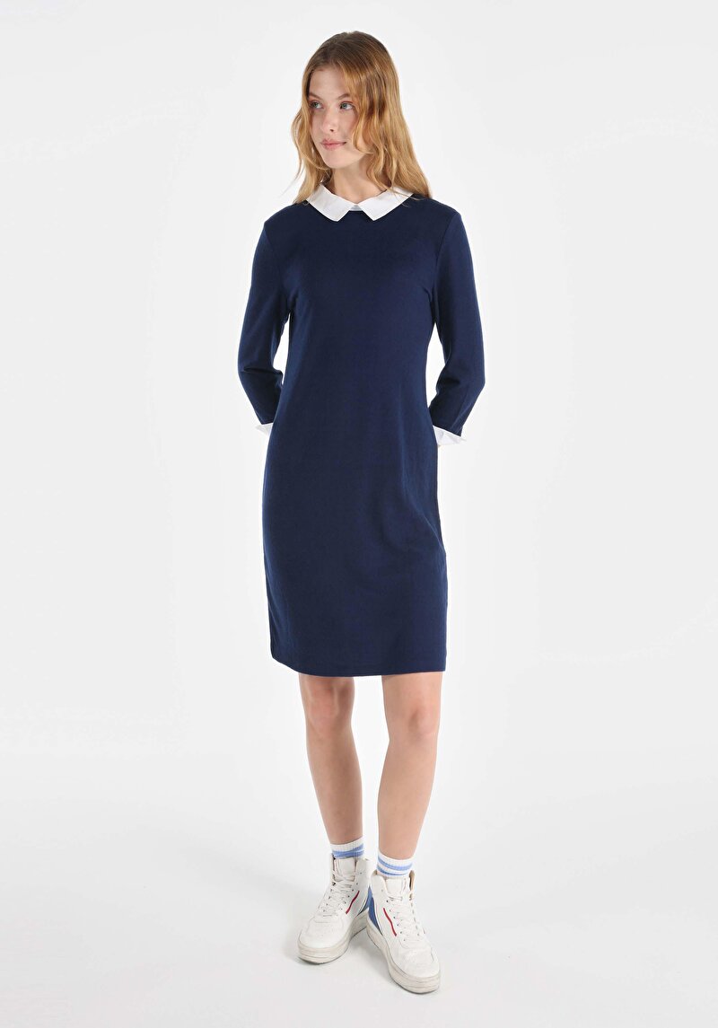 Imagine a Regular Fit Drept Rochie Cu Mânecă Lungă Bleumarin Pentru Femei