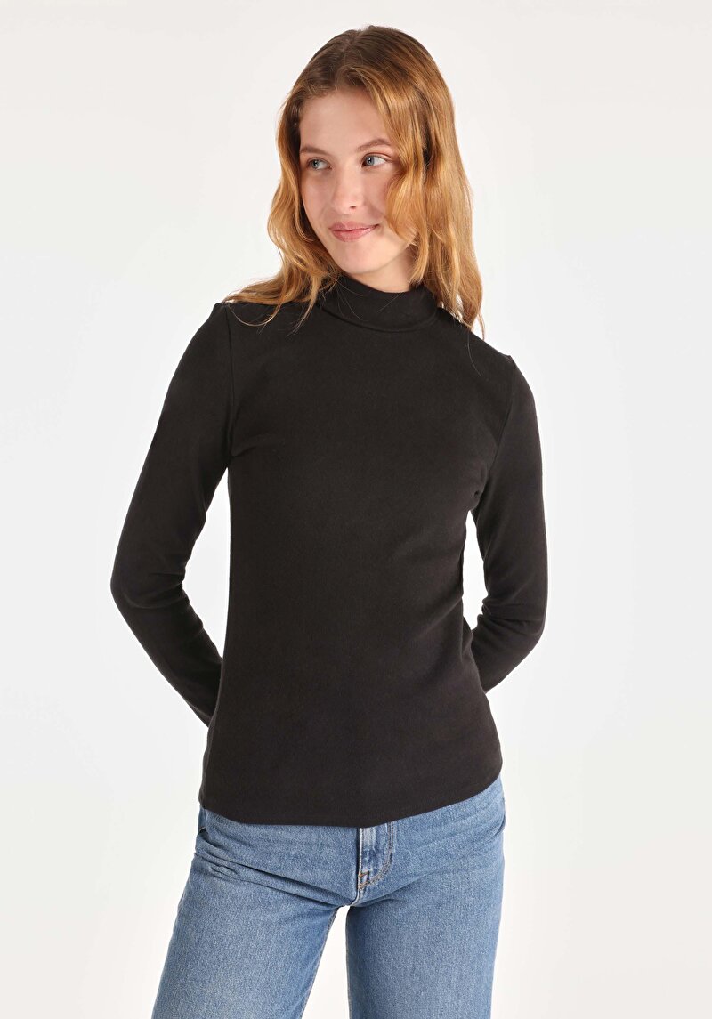 Imagine a Tricou Cu Maneca Lunga De Dama Negru Slim Fit Cl1065697